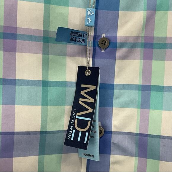 Made by Cam Newton Button Up Shirt Men's Size S Multicolor Plaid Modern Fit NWT - Picture 6 of 9